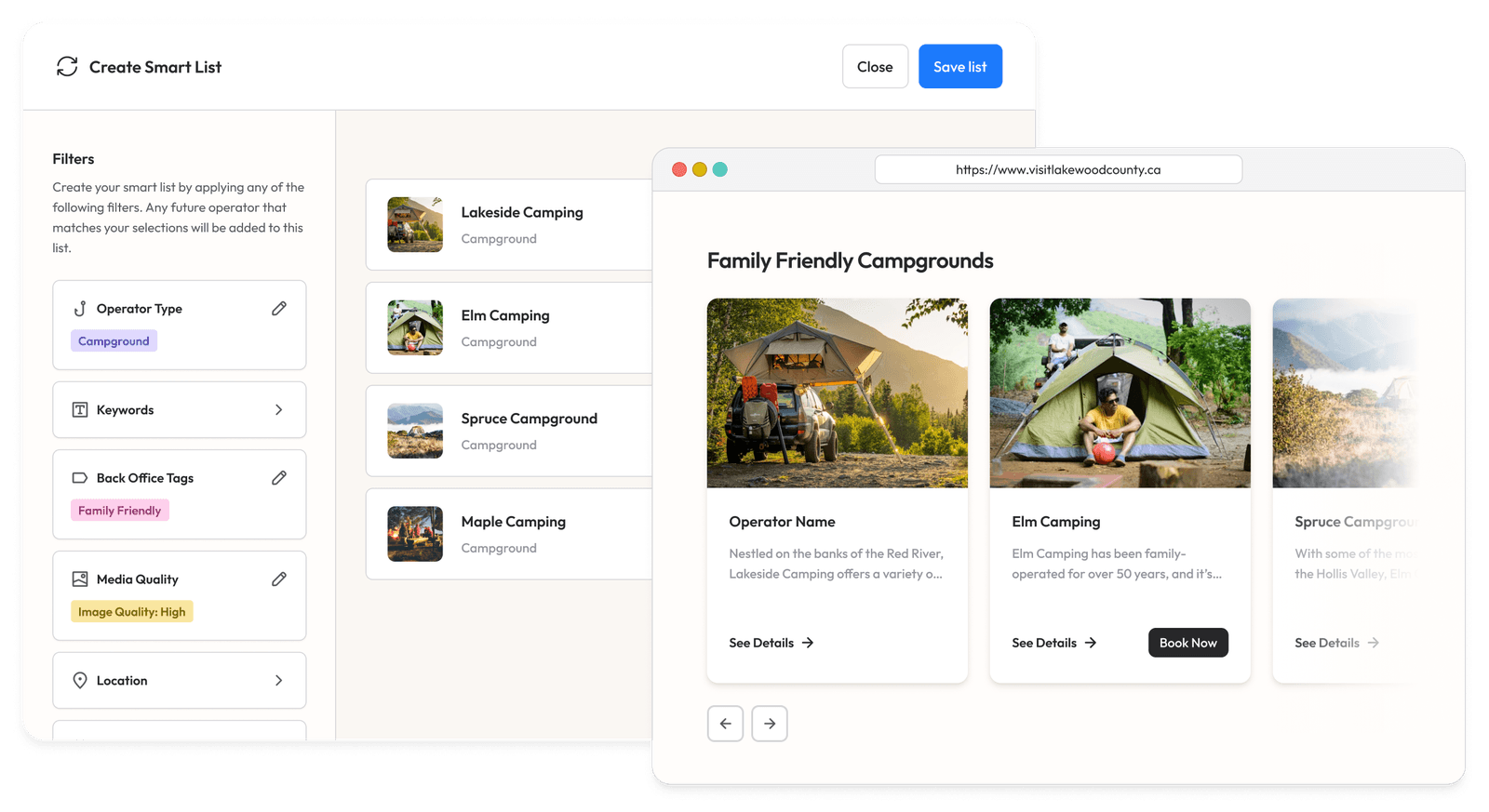 Whereabouts smart list builder and embedded website widget